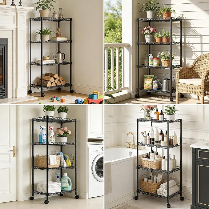 4-Tier Wire Shelf Metal Rack, Narrow Wire Shelving Unit, Small Wire Shelf | - Image 7