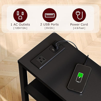 Narrow Side Table with Charging Station, Slim End Table with Magazine Rack - Image 4