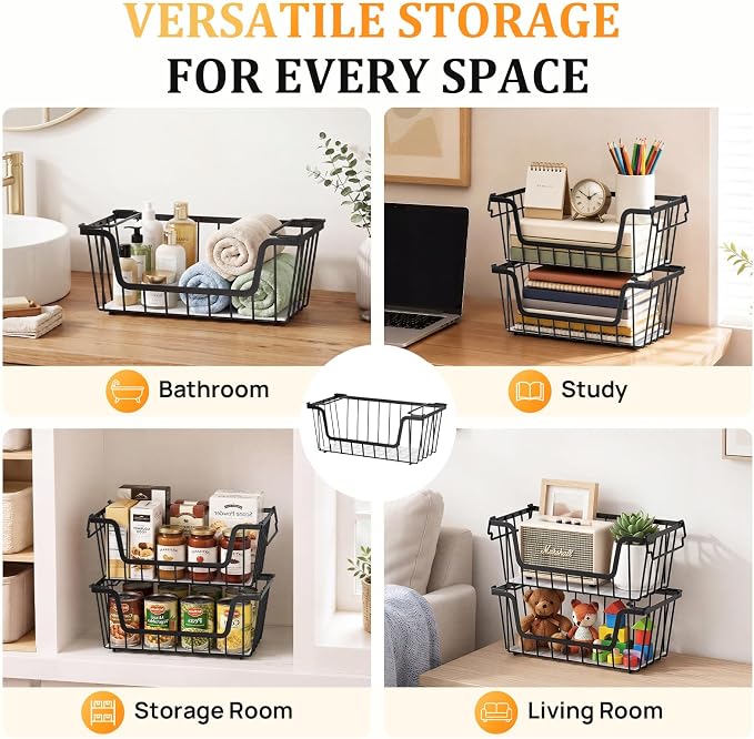 SUNALLY Stackable Storage Bins 4 Pcs Wire Baskets Freezer Organizer, Vegetable - Image 7
