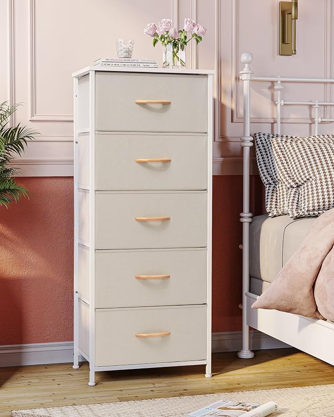 Tall Dresser Vertical Fabric Storage Tower Organizer, 5 Drawers | Sturdy Steel - Image 2