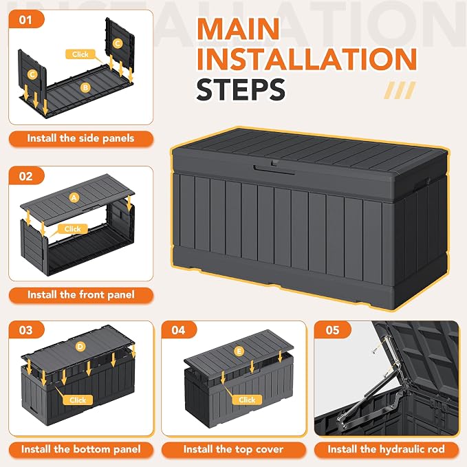 78 Gallon Deck Box Outdoor Indoor Waterproof Storage Box - Image 7