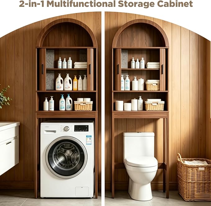 Arched Over The Toilet Storage Cabinet, Walnut Freestanding Bathroom Organizer - Image 7