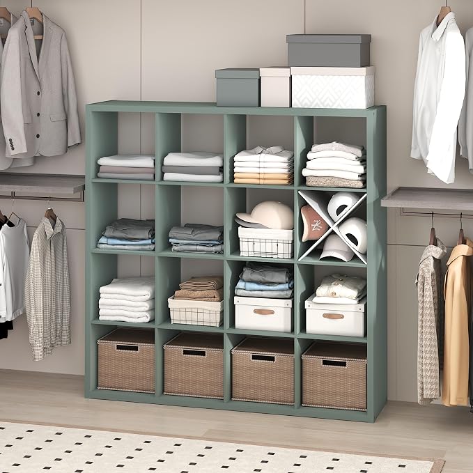 Furinno Cubic Extra Thick 16-Cube Closet Organizers and Storage, Sage Green | by Furinno-FitsYourSpaceFitsYourBudget