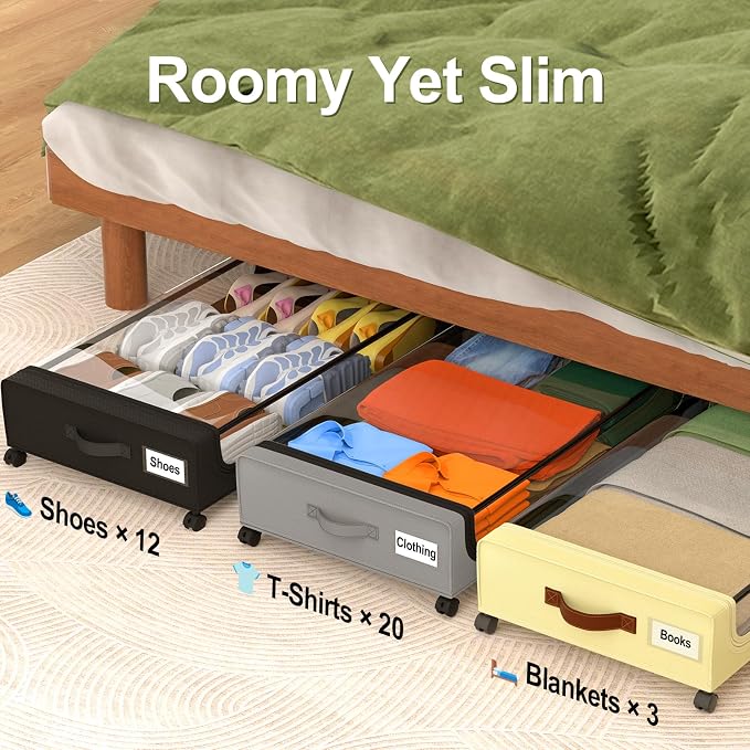 GoMaihe Under Bed Storage with Wheels: 48L Underbed Storage Containers with Lids - Image 5