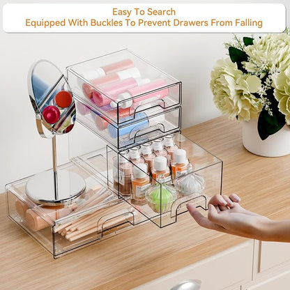Yieach 4 Pack Clear Stackable Storage Drawers, Acrylic Drawer Organizer - Image 4