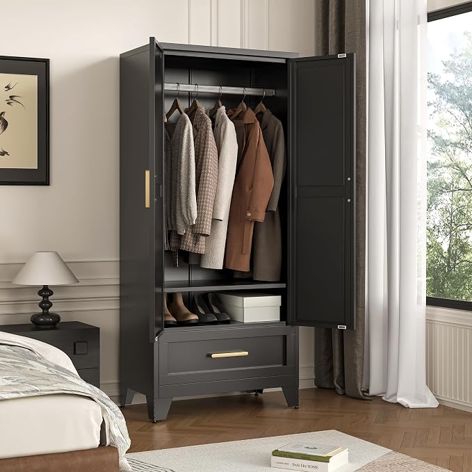 71" Tall Metal Wardrobe Cabinet - Image 6