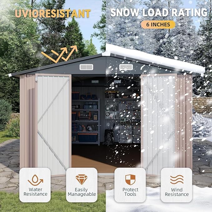 Aoxun 10x12 Shed with Floor Galvanized Steel Outdoor Storage Shed Metal Garden - Image 4