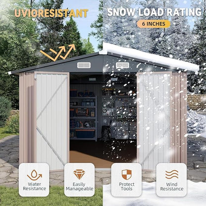 Aoxun 10x12 Shed with Floor Galvanized Steel Outdoor Storage Shed Metal Garden - Image 4