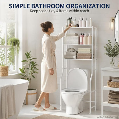 GloTika 3-Tier Over Toilet Storage Rack, Metal Over Toilet Bathroom Organizer - Image 3