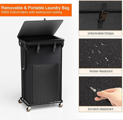 100L Laundry Hamper with Lid, Rolling Laundry Basket with Wheels, Large & Tall - Image 5