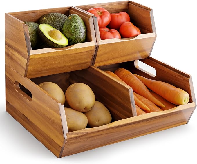 Acacia Wood Pantry Storage Bins by NAGAWOOD