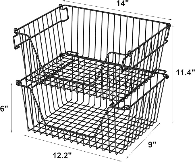 Stackable Wire Metal Baskets Sturdy Cabinet Organizer Wire Pantry Freezer Bin - Image 3