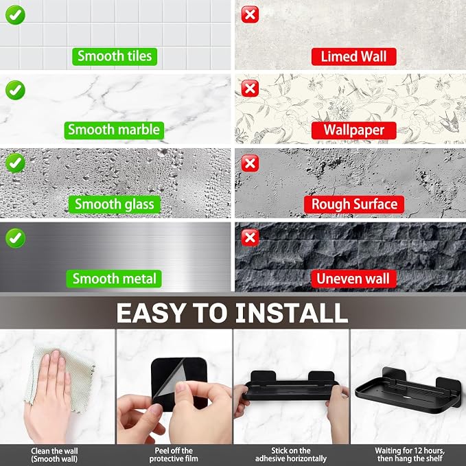 HINIHAO 2pc Wall Mounted Floating Shelf, Self Adhesive Small Shelf, No Drill - Image 6