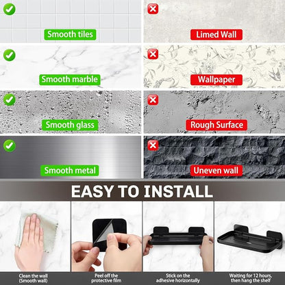 HINIHAO 2pc Wall Mounted Floating Shelf, Self Adhesive Small Shelf, No Drill - Image 6