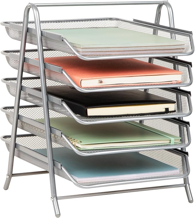 Mind Reader 5-Tier Paper Tray Organizer, Vertical Desktop File Storage Rack by MindReader