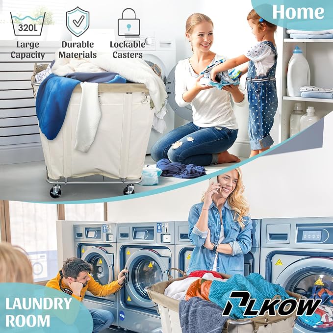 PLKOW Laundry Cart with Wheels 320L Large Rolling Laundry Cart - Image 3