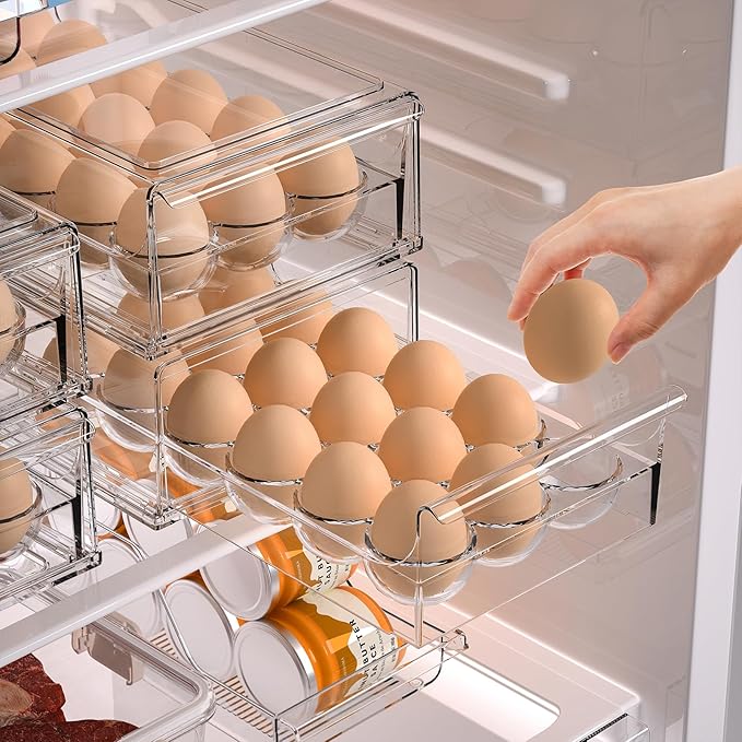 BPA Free Refrigerator Organizer Bins, Stackable Egg Holder, 18 Egg Tray - Image 5