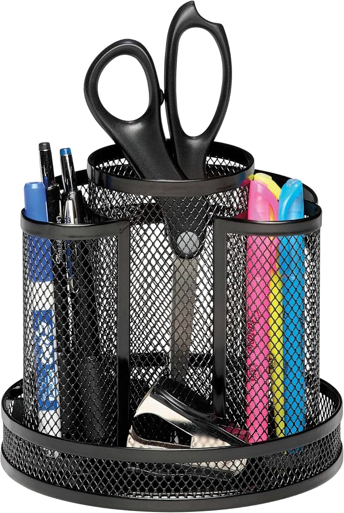 Rolodex Desk Organizer, Rotating Office Supply Caddy, Mesh Black by Rolodex