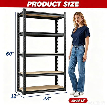 Durstruct 2400LBS Storage Shelves 5 Tier Adjustable Garage Storage Shelving | - Image 3