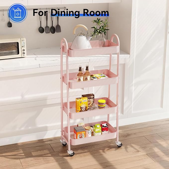 NEWBULIG 4-Tier Metal Rolling Storage Cart, Heavy Duty Mobile Utility Organizer - Image 6