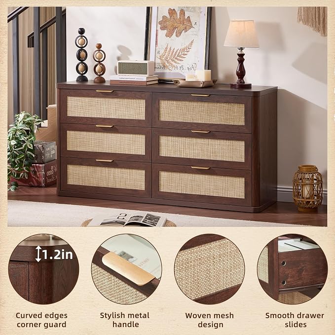 LEYAOYAO Rattan 6 Drawer Dresser - Image 5