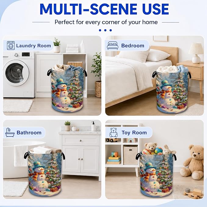 Christmas Snowman Laundry Basket, Foldable Oxford Cloth Funny Tote Bag Laundry - Image 7