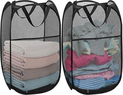 Pack of 2 Pop Up Laundry Hamper Collapsible Laundry Baskets Black Mesh Laundry by Aplter