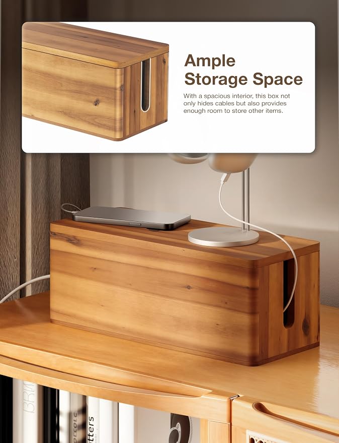Acacia Wood Cable Management Box Round Edge - Image 4