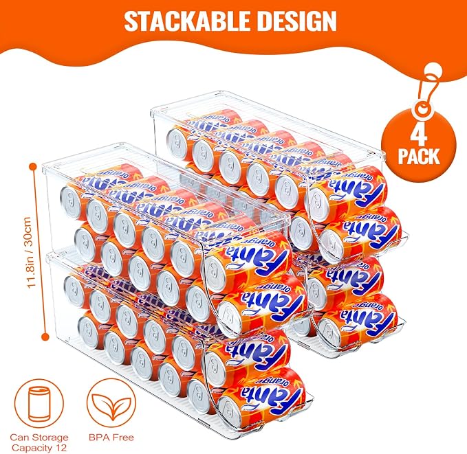4 Pack Soda Can Organizer for Refrigerator, Stackable Canned Food Pop Cans - Image 2