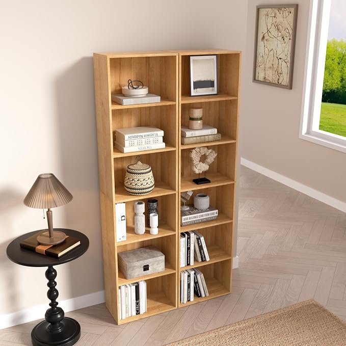 Wooden 6 Cube Storage Organizer, Classic Oak 6 Cube Storage Shelf, 6 Tier - Image 7