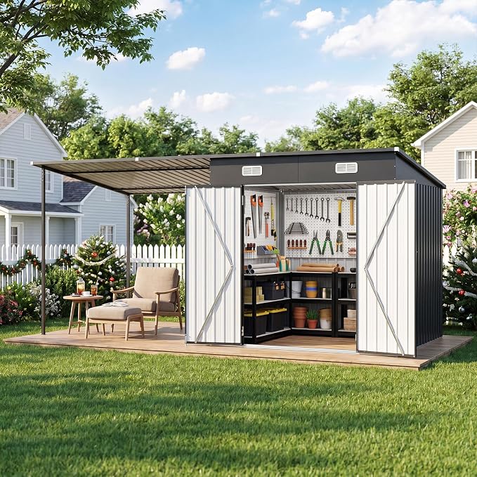 Aoxun 7x6FT Outdoor Storage Shed & Hardtop Canopy Gazebo Combo | 13.3x5.6FT - Image 3