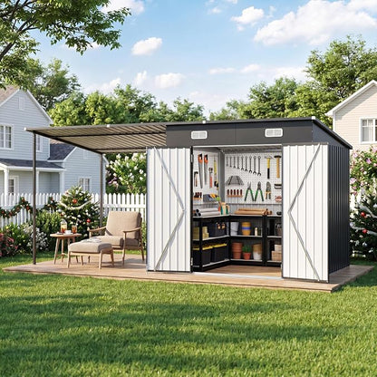 Aoxun 7x6FT Outdoor Storage Shed & Hardtop Canopy Gazebo Combo | 13.3x5.6FT - Image 3