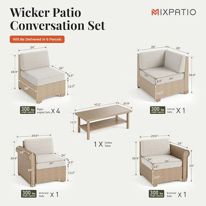 Patio Furniture Set, 8 Piece Outdoor Rattan Wicker Sectional Conversation Set - Image 6