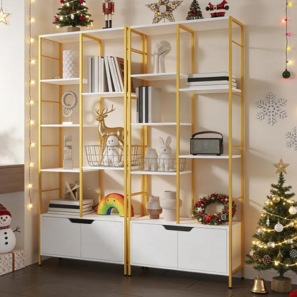 Bookshelf with Doors, 6-Tier Shelf with Storage Cabinet, Industrial Retro - Image 3