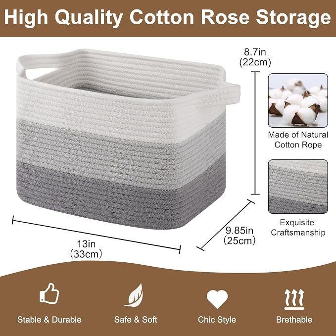 Storage Basket for Organizing, Woven Baskets for Storage, Rectangle Decorative - Image 2