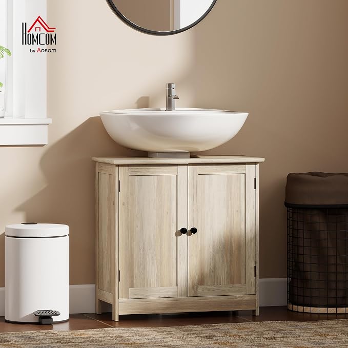 HOMCOM Under Sink Bathroom Cabinet, Pedestal Sink Storage Cabinet - Image 2