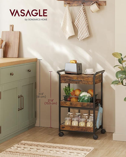 VASAGLE Storage Cart, 3-Tier Rolling Utility Cart - Image 2