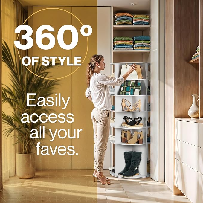 LOFT + IVY 7 Tier Rotating Shoe Rack Tower – 360° Spinning Storage Organizer - Image 2