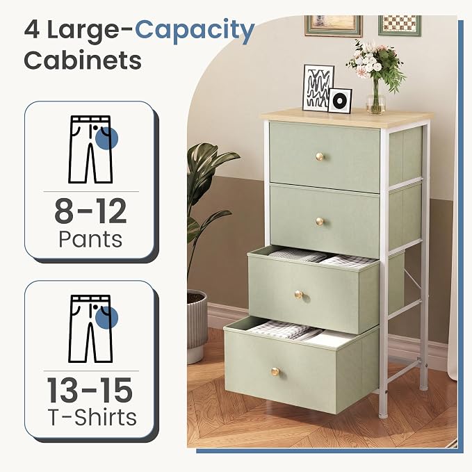 DUMOS Nightstand with 4 Drawers Bedside Table with Removable Fabric Bins Sturdy - Image 4