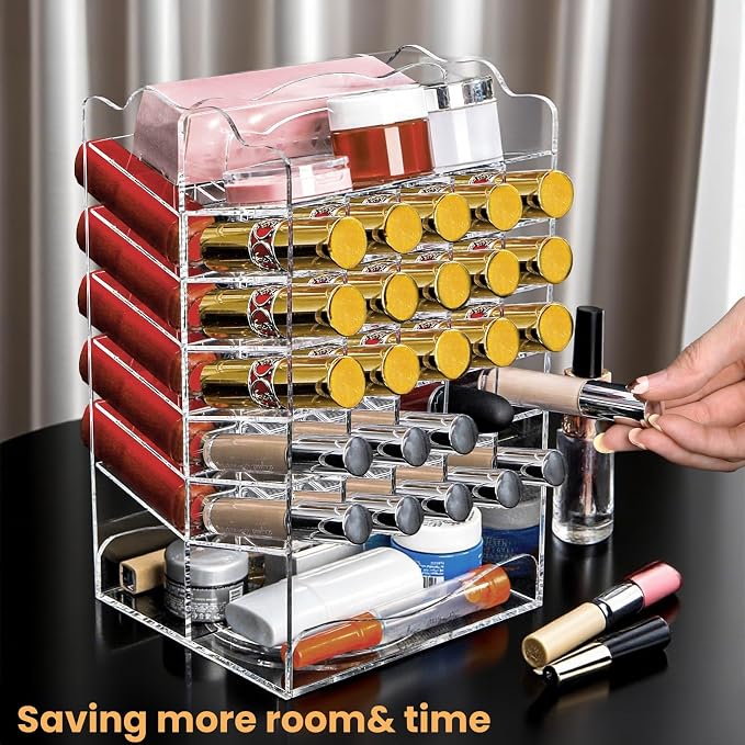 Tlence 360 Rotating Lipstick Organizer Tower, 7-Tier Clear Acrylic Lip Gloss - Image 6