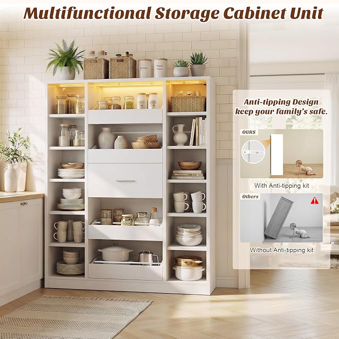 Besiost 40" Closet System with Lights, Wood Closet Organizer with 5 Drawers | - Image 5