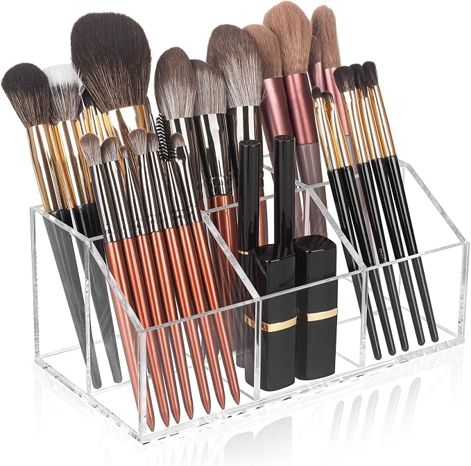Clear Makeup Brush Holder Organizer Acrylic 6-Slots Cosmetic Brushes Storage by Hisize