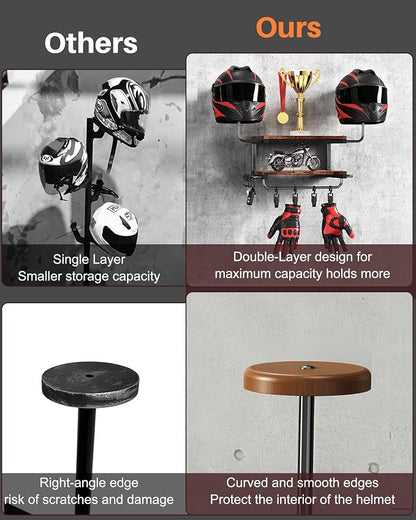 Motorcycle Helmet Holder Wall Mount, 2-Tier Helmet Rack - Image 8