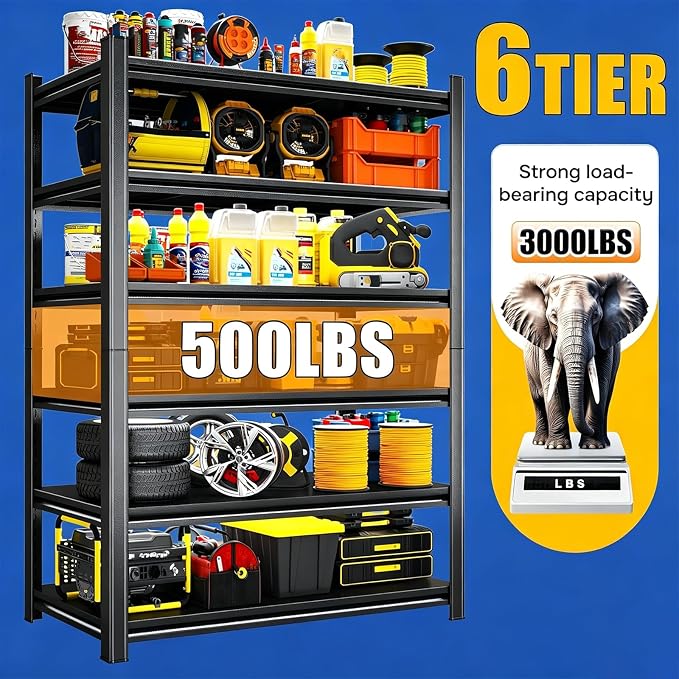 36" W Metal Garage Shelving, 6 Tier Adjustable Steel Standing Shelf Units - Image 5