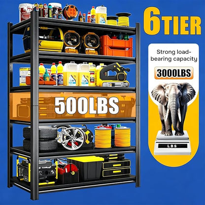 36" W Metal Garage Shelving, 6 Tier Adjustable Steel Standing Shelf Units - Image 5