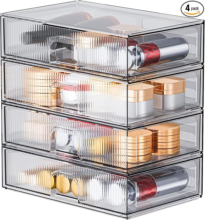 ZHIAI Stackable Storage Drawer, 4 Piece Acrylic Organiser by ZHIAI