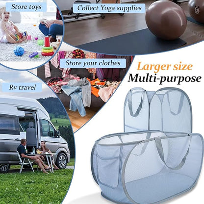 Extra Large Mesh Pop Up Laundry Hamper 2 Pack, 100L Foldable Laundry Baskets - Image 5