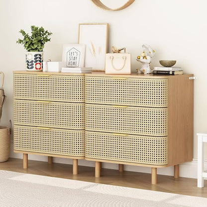 ORRD 3 Drawer Dresser Set of 2, Modern Iron Rattan Cabinet Dresser by ORRD