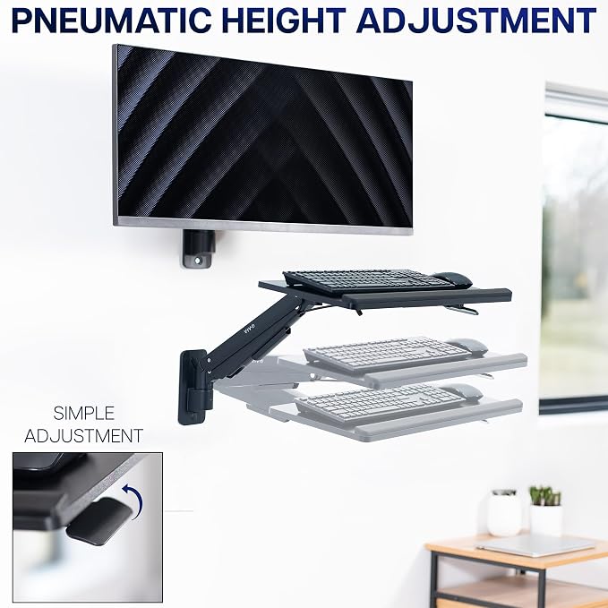 VIVO Sit-Stand 24 Inch Pneumatic Spring Keyboard and Mouse Tray Wall Mount - Image 4