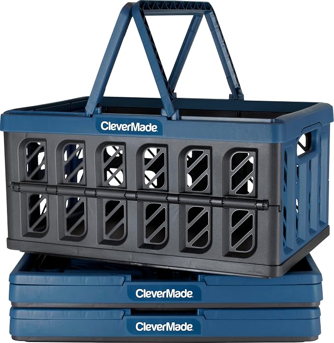 CleverMade Collapsible Shopping Basket, 3PK - 24L Reusable Plastic Grocery by CleverMade